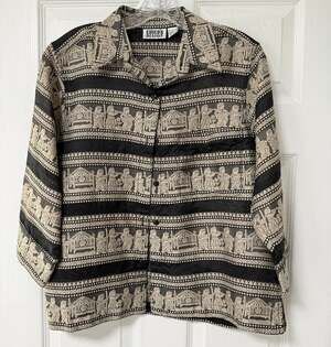 Chico's Design Women's Black & Gold Artsy Sheer Top Size 1.
